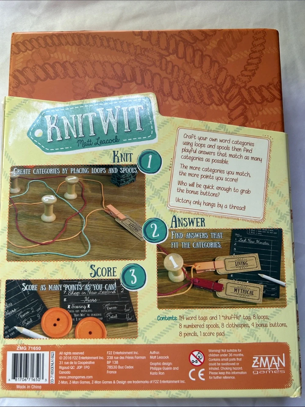 KnitWit Board Game by Z-Man Games - Nautical Blue & Tan Box